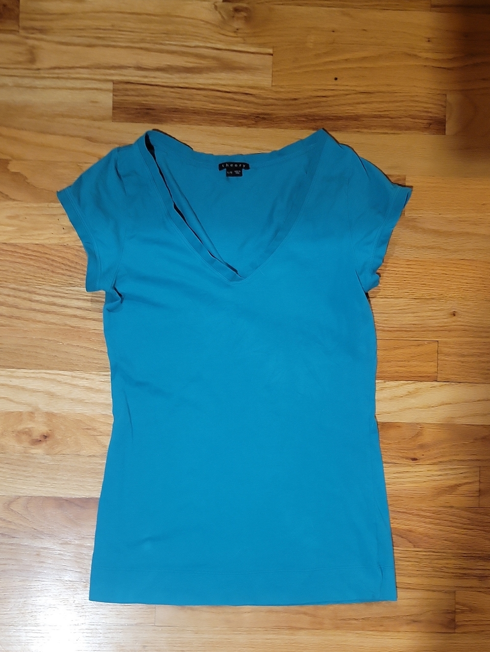 Theory Women's Teal V-Neck Short Sleeve Top, Size Large